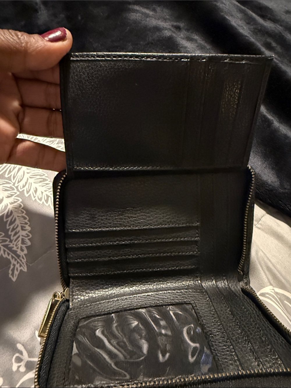Fossil Black Pebbled Leather Zip-Around Wallet with Gold Accent - Picture 8 of 8